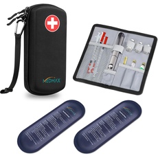 MEDMAX Insulin Kühltasche mit 2 Kühlakkus - Tragbare Diabetikertasche Wasserabweisend Isolierte Medikament Tasche Organizer Kühler Tasche für Insulin Pen und andere Diabetiker Zubehör