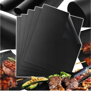 Grillmatte 5er Set Antihaft Extra Dick Wiederverwendbar Hochwertige für Gasgrill und Holzkohle BBQ Matte Grillrost Auflage Perfekte Backunterlage