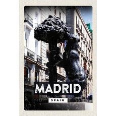 Blechschild 18x12 cm Madrid Spain Statue des Bären