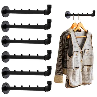 Industrielle Wandrohr-Kleiderständer – robuster Metall-Kleiderbügel mit Haken, Wandgarderobe, Kleiderstange, Kleiderstange, Kleiderstange, Kleiderstange für Schrankaufbewahrung, 2 Stück, Weiß