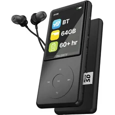 Superschlank Bluetooth MP3 Player mit Kopfhörer | 64 GB interner Speicher, erweiterbar um 128 GB | MP3-Player mit Lautsprecher für Kinder | 2.4" Farbdisplay & 67h Akkulaufzeit | Majority MP3 Pro