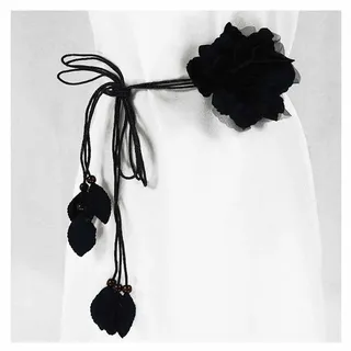 SHTGOI Damen Blumengürtel Chiffon Flower Brautgürtel Verstellbarer Quaste Gürtel Gewebte Gürtelbund Blumenkranz Vintage Taillengürtel Hüftgürtel Deko für Festival Party Hochzeit Strand 150cm Schwarz