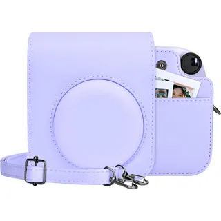 MUZIRI KINOKOO Tasche für Instax Mini 12/Fuji Mini 12 Sofortbildkamera, PU Leder Schutzhülle für Instax Mini 12 mit Fototasche - Verstellbarer Schultergurt - Lila