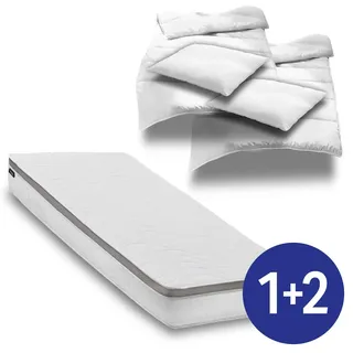 7 Zonen ergonomische Taschenfederkernmatratze Sleezzz Diamond T1000 180 x 200 cm, Höhe 23 cm, Härtegrad H2/H3, 1000 Federn/2m2 + 2 x CloudComfort Basic Mikrofaser Bettset 135 x 200 cm + 80 x 80 cm