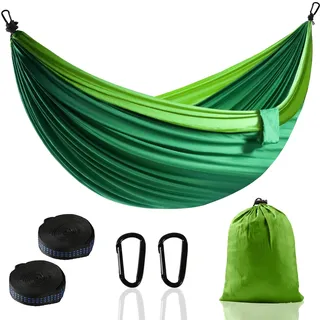 Camping Hängematte Outdoor, Superleichte Tragbare Fallschirm Hängematten mit Zwei Baumgurten Einzel Nylon Reisebaum Hammock (Dunkelgrün, 280 * 140cm)