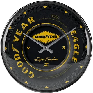 Nostalgic Art Nostalgic-Art Wanduhr, Ø 31 cm, Goodyear – Wheel – Geschenk-Idee für Motor-Fans, Original Lizenzprodukt (OLP), Große Küchenuhr, Vintage Design, Reifen-Deko