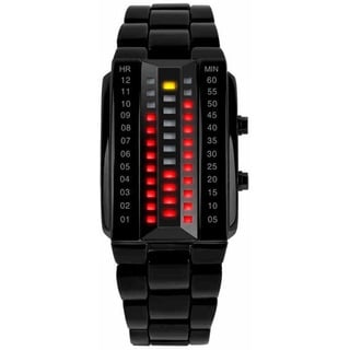 TONSHEN Herrenuhr Sportuhr Digitaluhr Cool Schwarz Edelstahl Binäre Uhr Rot und Gelb LED Licht Kleidung Rechteck Lünette Kalender Uhren (Herren)