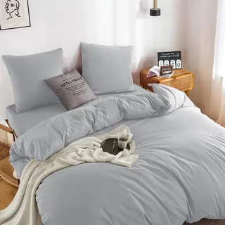 QZY Bettwäsche 200x200 cm Super Weiche 100% gebürstetes Mikrofaser mit Einer Qualität von 130 g/m2,2 Kopfkissenbezug 80x80 cm Hellgrau