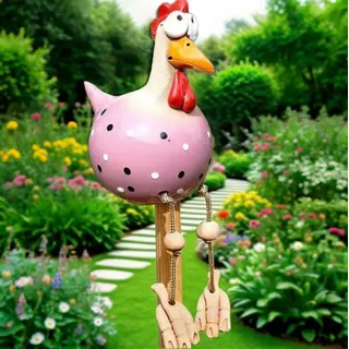 Ruiaqer Keramik Huhn Gartendeko Deko Garten Handarbeit Huhn Deko Garte n Keramik Hah Gartenstatue Henne Figuren Gartendeko Gartenfigur Gartendekoration für Außen Balkon Garten Ostern (Rose)