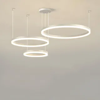 WayLuoung Metall LED Kronleuchter | 3 Kreise 20+40+60cm | 45W Rings Deckenhängelampe, Dimmbare Fernbedienung 3000–6000K, Acryl Schirm Pendelleuchte, Wohnzimmer Schlafzimmer Foyer Esszimmer【Weiß】