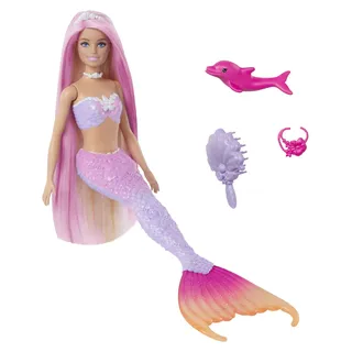 Barbie A Touch of Magic „Malibu“ Meerjungfrau-Puppe mit Farbwechseleffekt, Delfin und Accessoires, Modepuppe, Weiblich, 3 Jahr(e), Mädchen, 380 mm, 200 g - Bunt