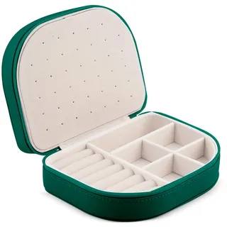 Massido Schmuckkästchen Schmuckbox Reise Schmucketui Klein Schmuckaufbewahrung Organizer Tragbar 16,5 x 12 x 5 cm Grün