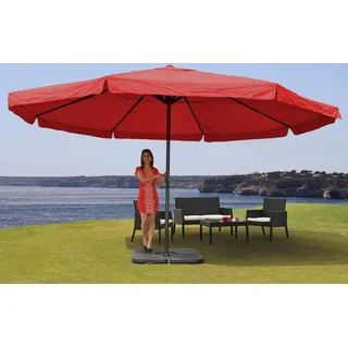 Sonnenschirm Meran Pro, Gastronomie Marktschirm mit Volant Ø 5m Polyester/Alu 28kg bordeaux mit Ständer - Rot