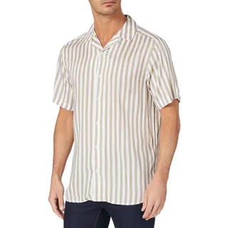 ONLY & SONS Herren Leichtes Kurzarm Hemd mit Resort Kragen Gestreiftes Freizeit Shirt aus Viskose ONSWAYNE, Farben:Beige, Größe Hemd:M