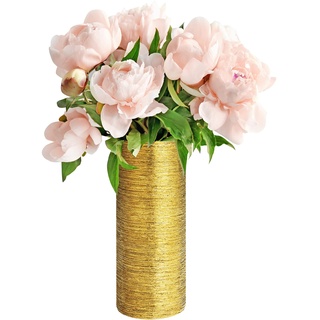 Belle Vous Gold Geätzte Hohe Vase für Pampasgras, Blumen- und Pflanzen – 9,4 x 29,5 cm – Deko Vase für Zuhause, Tisch, Hochzeit, Weihnachten und Bürodekoration – Keramik Vase für Freunde und Familie