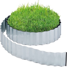 Bild Rasenkante 15m, Beetbegrenzung aus Metall, verzinkt, flexibel, Umrandung f. Beet oder Rasen, 16cm hoch, Silber
