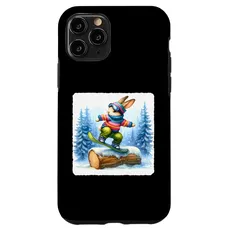 Hülle für iPhone 11 Pro Kaninchen Snowboarder über verschneiten Baumstamm Snowboard Snowboarder