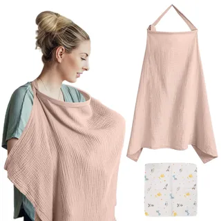 VEGCOO Stilldecke für Babys, Stillschürze und Speicheltuch, Stillschal, für Mütter, weiche Baumwolle, atmungsaktiv, verstellbar (Rosa)