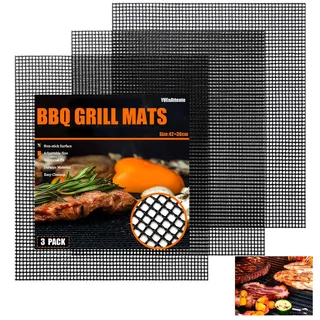 3 Stück Grillmatte, 42×36cm Antihaft Grillgitter Wiederverwendbar, Grillmatte für Gasgrill, Holzkohle, Elektrogrill, Luftfritteuse, Backofen