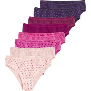 Bikinislip, Kinder, Gr. 146/152, 8 Stk., rose, pink, dunkel rose, dunkel lila, herzchendruck, Jersey, Obermaterial: 95% Baumwolle, 5% Elasthan, PETITE FLEUR BY LASCANA, bedruckt, unifarben, körpernah, Unterhosen Bikinislip, mit Herzchendruck und unifarben, Baumwollmischung, Topseller