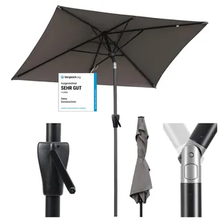 Sekey Aluminum Sonnenschirm mit Kurbel und Knicker, 210 × 140 cm Sonnenschirm Rechteckig für Balkon Garten & Terrasse Sonnenschutz UV 50+
