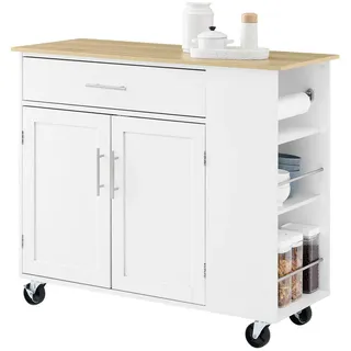 SoBuy Kücheninsel mit Arbeitsplatte Rollbarer, Weiß 99x85x40 cm , Holzwerkstoff , 99x85x40 cm , Küchen, Küchenmöbel, Kücheninseln