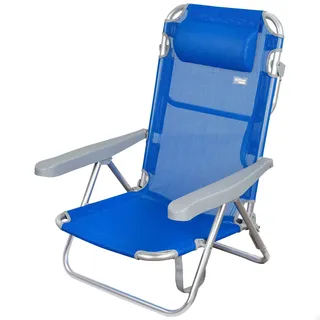 AKTIVE Klappbarer Strandstuhl, mit Kissen, Beach, blau, 48x46x84 cm, Liegestuhl, 5 Positionen, Tragegriff, maximales Gewicht 100 kg, Robuster Stuhl