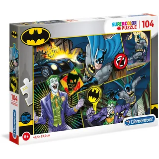 CLEMENTONI Batman 104 Teile ab 6 Jahren, buntes Kinderpuzzle mit besonderer Leuchtkraft & Farbintensität, Geschicklichkeitsspiel für Kinder