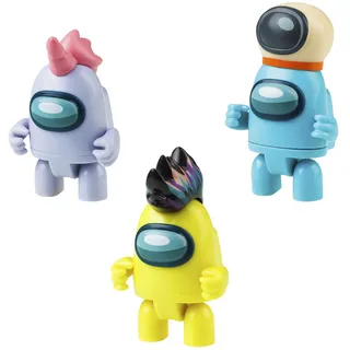Bizak Among Us S3, Packung mit 3 beweglichen Figuren mit 3 lustigen Zubehörteilen, Maße 5-7 cm, Verschiedene Modelle zum Sammeln in Blau + Gelb + Grau (64116303)
