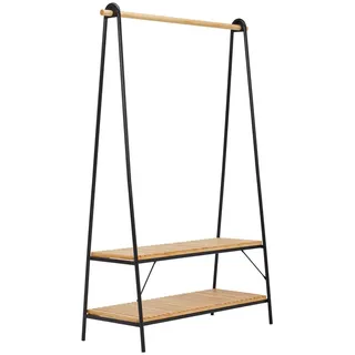 Carryhome Garderobenständer , Schwarz, Kieferfarben , Holz, Metall , Kiefer , vollmassiv , 111.5x170x45 cm , Schuhablage, standfeste Füße, Hosenhalter, Jackenhalter , Holzmöbel, Garderobe Holz, Kleiderständer Holz