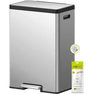 EKO Ecocasa II Recycling Kücheneimer 2x20L Treteimer mit zwei herausnehmbaren Inneneimern, perfekt für umweltbewusste Häuser, Edelstahl