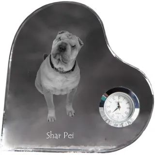 Shar Pei - Kristalluhr mit einem Hundebild, Herzregal-Uhr, personalisierte Standuhr der Marke Art-Dog - Transparent