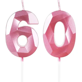 Yiran Geburtstagskerzen Zahlen 60, 5cm 3D Rosa Geburtstagskerzen, Kerzen Geburtstag, Geburtstag Kerzen, Tortendeko Geburtstag, Kuchendeko Geburtstag, Geburtstagskerzen für Geburtstagsdeko, Nummer 60