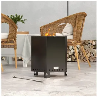 Outsunny Feuerschale, rauchfreier Tischfeuer, Feuerstelle mit Schürhaken, Feuerkorb für Garten, Camping, Terrasse, Metall, Schwarz
