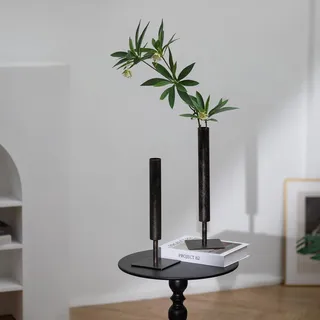 Sziqiqi Schwarze Einzelstiel Vase - 39.5/35cm Hohe Große Blumenvase Set von 2 Moderne Metallvasen für Pampas Gras Kunstblumen Zweige Nordische Minimalistische Vasen für Tisch Wohnzimmer Home Decor