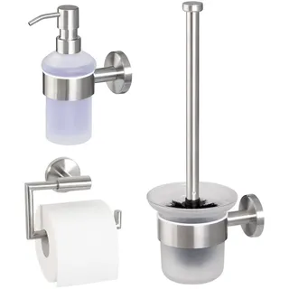 bremermann Badezimmer-Zubehör-Set Piazza 3tlg, Edelstahl, matt , Silberfarben , Metall , 14.5x35x11.5 cm , Badezimmer, WC Ausstattung, Toilettenpapierhalter