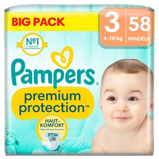 Pampers Pampers® Windeln premium protectionTM BIG PACK Größe Gr.3 (6-10 kg) für Babys und Kleinkinder (4-18 Monate), 58 St.