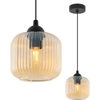 Hängelampe RIFFLE Schwarz 1-flammig Glas Zylinder Amber E27