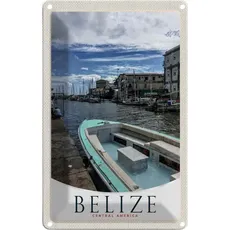Blechschild 20x30 cm Belize Central Amerika Boote Ufer