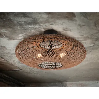 Große Boho Deckenleuchte skandinavisch, Sisal Lampenschirm Ø 52cm inkl. E27 LED