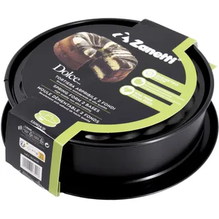 Zanetti Springform Ø 24 cm Höhe 7 cm, Antihaft-Carbonstahl, 2 austauschbare Böden, klappbarer Ring, schwarz