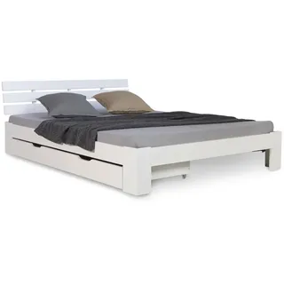 Homestyle4u Holzbett 140 x 200 cm Weiß