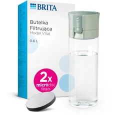 BRITA Wasserfilterflasche Hellgrün (600ml) inkl. 2x MicroDisc Filter - Tragbare Wasserfilterflasche für Hydratation unterwegs, filtert Chlor, organische Verunreinigungen, Hormone & Pestizide