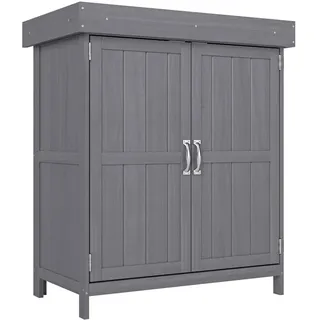 Outsunny Gartenschrank mit Doppeltür 74 x 43 x 88 cm Dunkelgrau/Grau