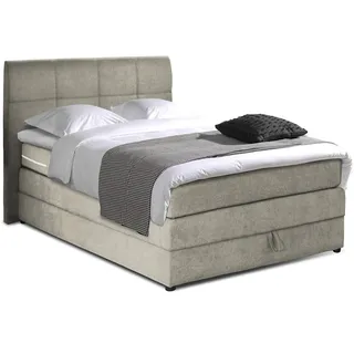 Mivano Hotspot Boxspringbett mit Durchgehender H3-Matratze, Bettkasten und Topper, Mikrofaser, Creme, Liegefläche 120 x 200 cm