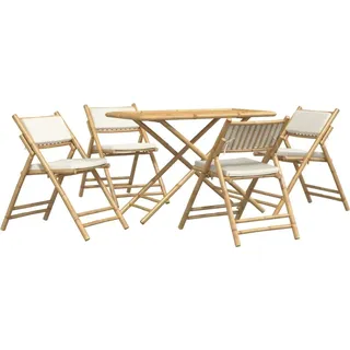 BEI CLORIS Gartenmöbel Set Balkonmöbel-Set 5-tlg. Bistro-Set Klappbar mit Cremeweißen Kissen Bambus - Gartenmöbelgarnituren Neu9755297 3parcel - Braun