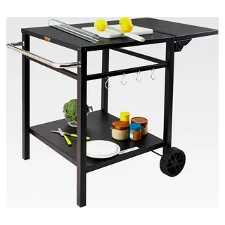 Grillwagen Küchenwagen 97,2 x 64 x 75,5 cm Outdoor Servierwagen mit Doppelter Ablage, Beweglicher Grilltisch für die Zubereitung von Speisen, Multifunktionale Tischplatte aus Eisen Schwarz - Schwarz
