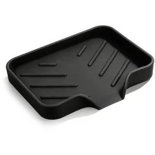 Silikon Seifenschalen für Badezimmer mit Ablauf, Seifenspender-Ablage, Schwammhalter, selbstentleerender Küchenspülen-Organizer, Ablage für Spender, Scheuermittelflasche und Becher(Schwarz)