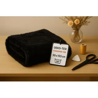 StoffBook BÄRCHENFELL TEDDYFELL FELL STOFF FELLIMITAT (Schwarz, 50x155cm)