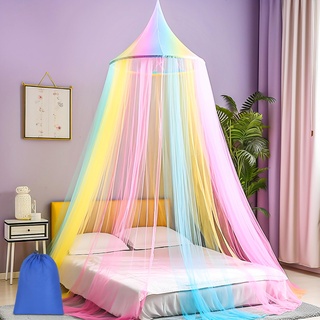 Sublaga Moskitonetz für Bettten, großes weißes Betthimmel für Mädchen, hängendes Bettnetz, ideal für Schlafzimmer, Deko, ideal für Reisen, inklusive Aufbewahrungstasche, Regenbogen 1